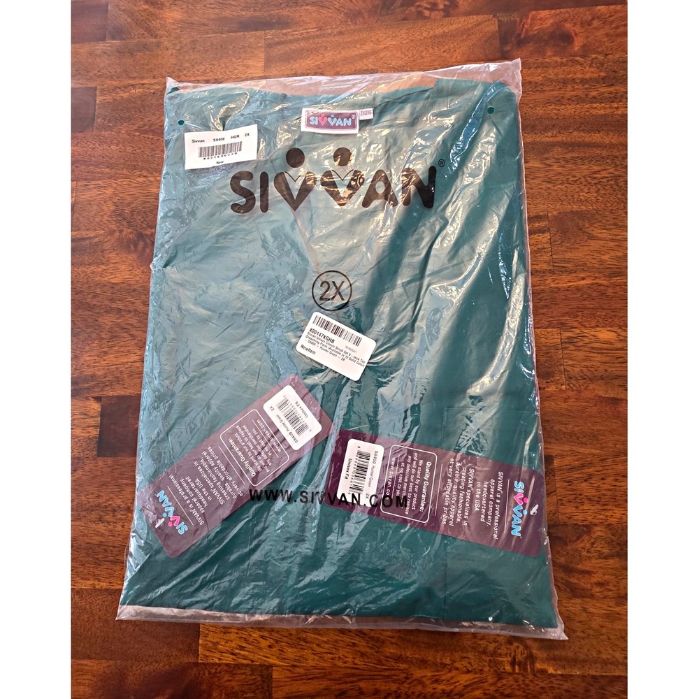 Sivvan Unisex Medical Scrubs Set V-Neck Top Drawstring Pants Green 2X 077